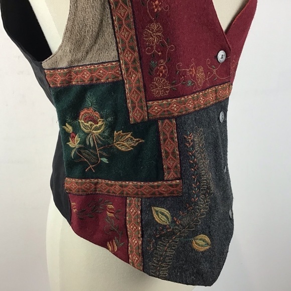 Vintage Wool Embroidered Patchwork Tantrums Vest with ribbon braid trim S large - Picture 7 of 12
